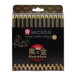 Micron black & gold set 12 delig | Sakura 